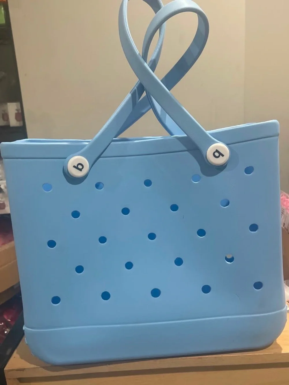 Light Blue Perforated Tote Bag - Casual Everyday Bag